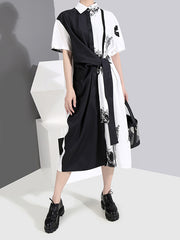 Belted Split-Joint Short Sleeves Shirt Dress