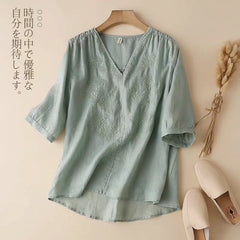 Loose Literary V-Neck T-Shirt