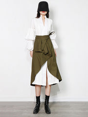Simple Solid Color Long Shirt Skirt Two-Piece Set