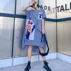 Women Round Neck Ruffle Stitching Short Sleeve Dress