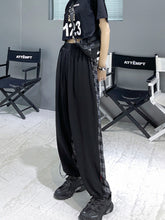 Simple Solid Plaid Stitching Loose Pants