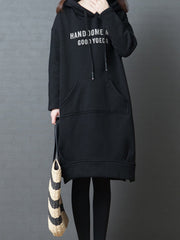 Letter Printed Loose Hooded Midi Dress
