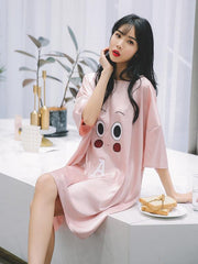 Loose Comfortable Cartoon Print Dress Pajamas