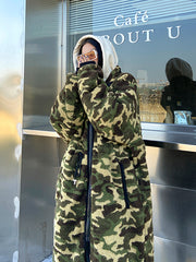 Mid-Length Quilted Thick Camouflage Lamb Cashmere Coat