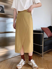 High Waist Hip Front Slit A-Line Skirt