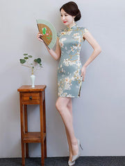 Stand Collar Slant Opening Short Cheongsam