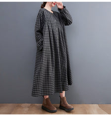 Retro Loose Plaid Maxi Drss