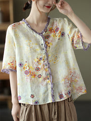 Vintage Print Loose Short Sleeve Shirt