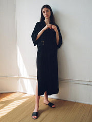 Loose A-Line Belt Thin Graceful Long Dress