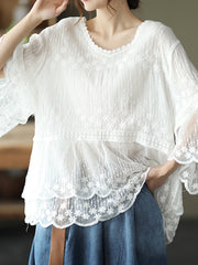 Round Neck Summer Casual See-Through Blouse
