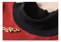 Women Loose Stitching Contrast Color High Neck Sweatshirt