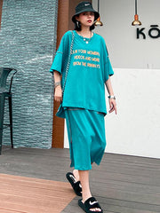 Letter Embroidered Large T-Shirt&Skirt Suits