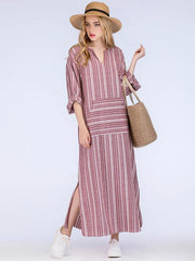 2Color Loose Comfortable Colorful Stripe Long Dress