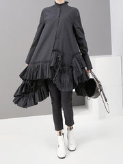 Plain Pleated Cropped Shirt Dress