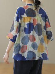 Loose Stand Collar Printed Cardigan Casual Shirt