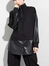 Women Stitching Zipper Stand Collar Sweatshirt