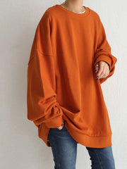 Casual Solid Color Round-Neck Long Sweatshirt