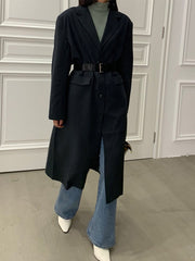 Urban Solid Color Lapel Collar Midi Outwear