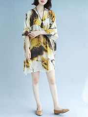 Loose Print Short Sleeve Dress