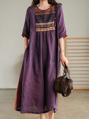 Embroidered Retro Loose Casual A-Line Maxi Dress