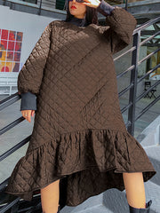 Women Turtleneck Solid Color Pullover Dress