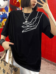 Women Round Neck Loose Embroidered Casual T-Shirt