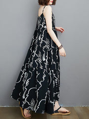 Fashion Printed V-Neck Suspender Dress