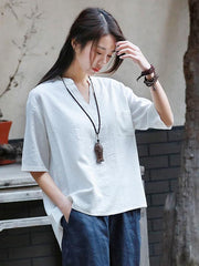 Retro Cotton V-neck T-shirt