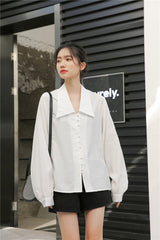 Retro Lapel Lantern Sleeve Shirt