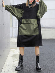 Round-Neck Split-Joint Color-Block Dress