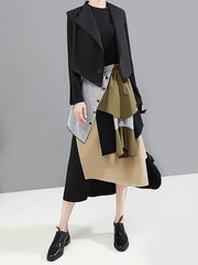 Tide Striped Cropped Stitching Skirt