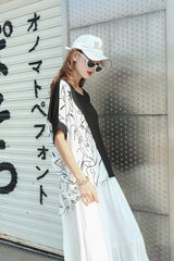 Printed Loose Round-Neck Irregular T-Shirt