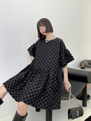 Round Neck Plaid Ruffled Mini Skirt