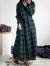 Loose Irregular Lace-up Plaid Long Dress