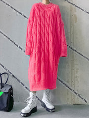 Women Padded Pullover Round Neck Sweater Dress