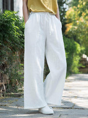 Loose Solid Linen Lace-Up Straight Pants