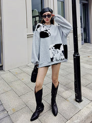 Women Color Matching Loose Casual Sweatshirt
