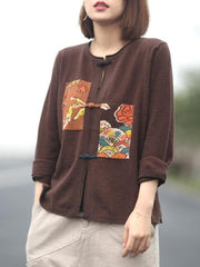 Vintage Jacquard Disc Buckle Sweater Cardigan