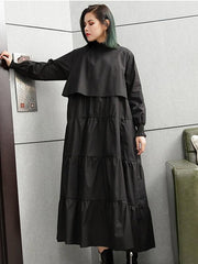 Plus Size Solid Fashion Tiered Midi Dresses