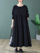 Retro Solid Color Loose Midi Dress