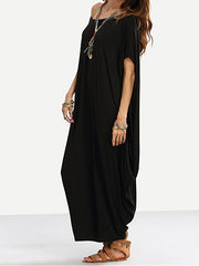 Loose Solid Pleated Maxi Dress