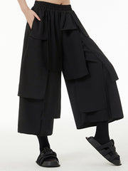 Ninth Pants Wide Leg Pure Color Split-Joint Casual Pants Bottoms