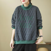 Retro Diamond Pattern Stand Collar Sweatshirt