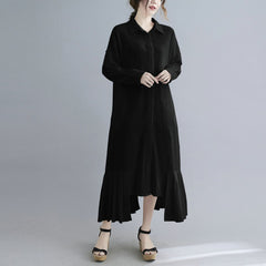 Lapel Solid Color Cotton And Linen Maxi Dress
