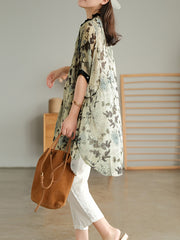 Lightweight Printed Sunscreen Loose Raglan Sleeve Shirt