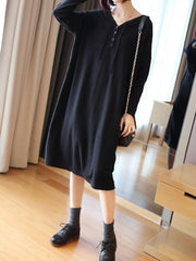 Loose Solid Knitting Hoodie Midi Dress