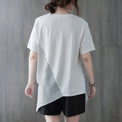 Irregular Contrast Color Stitching Hem T-Shirt Tops
