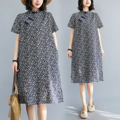 Retro Printd Short Sleeve Midi Dress