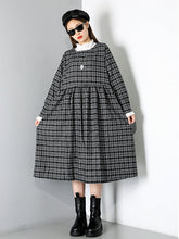 Women Stitching Plaid Pullover Dress