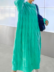 Women Padded Pullover Round Neck Sweater Dress